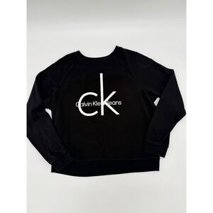 Calvin Klein Jeans Womens Black CK Logo Crewneck Sweatshirt Large RN54163